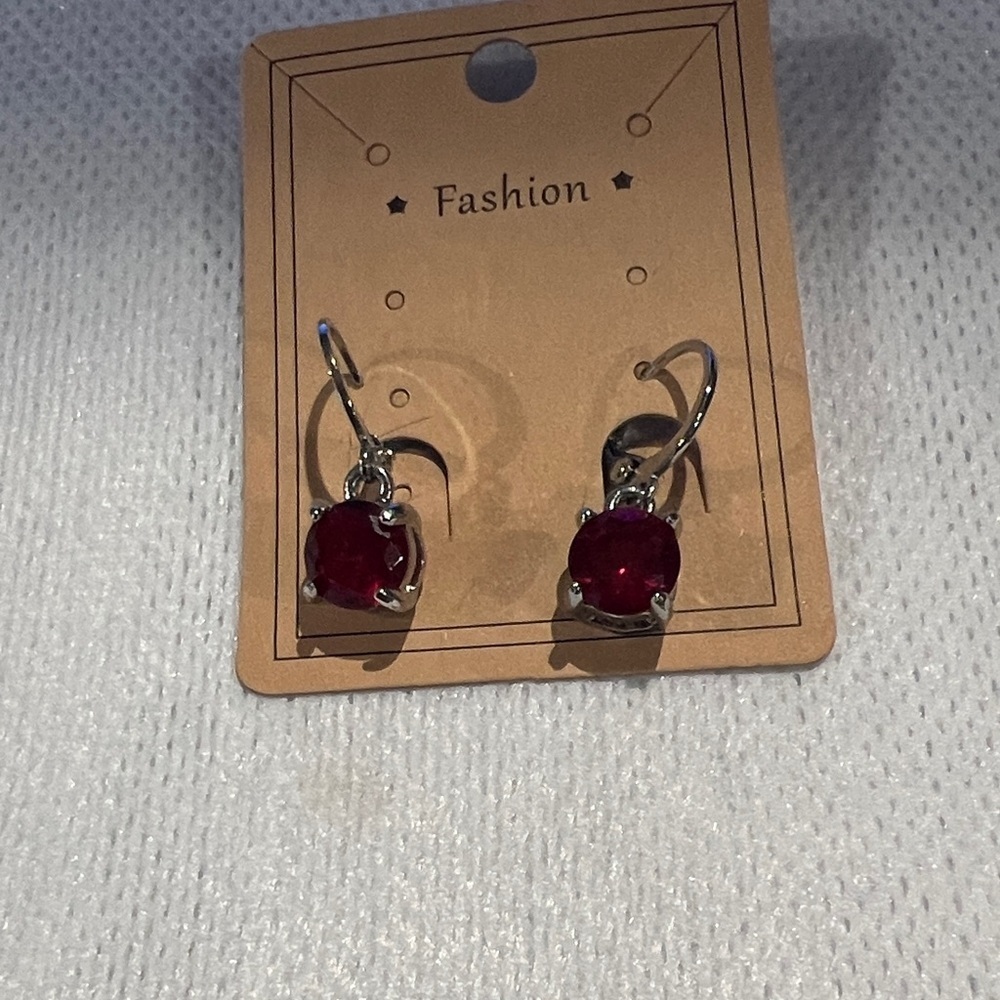Chic Silver and Red Stone Earrings